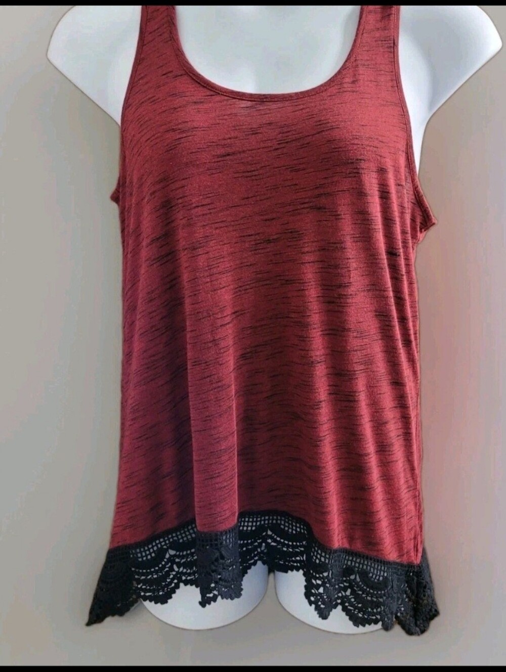 Womens Vanity Heathered Burgundy Black Lace Racerback Tank Top Sz XL Whimsygoth
